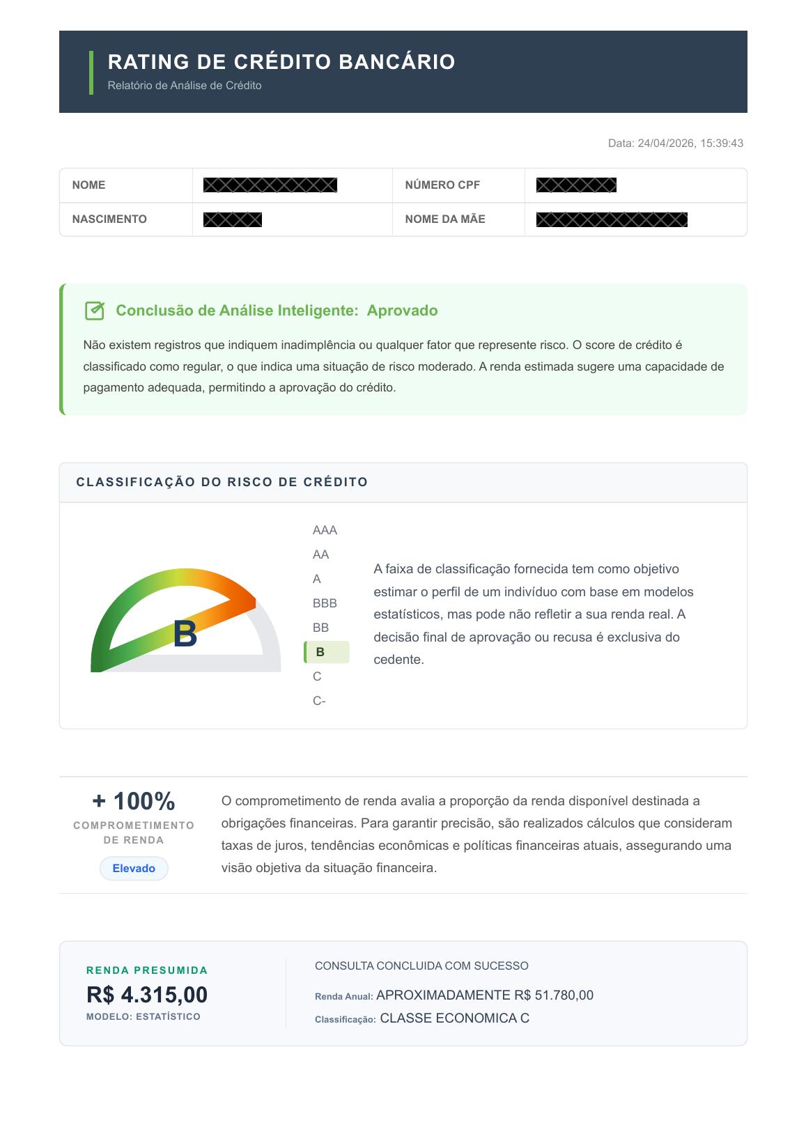 Capa do modelo de diagnóstico financeiro com dados tarjados